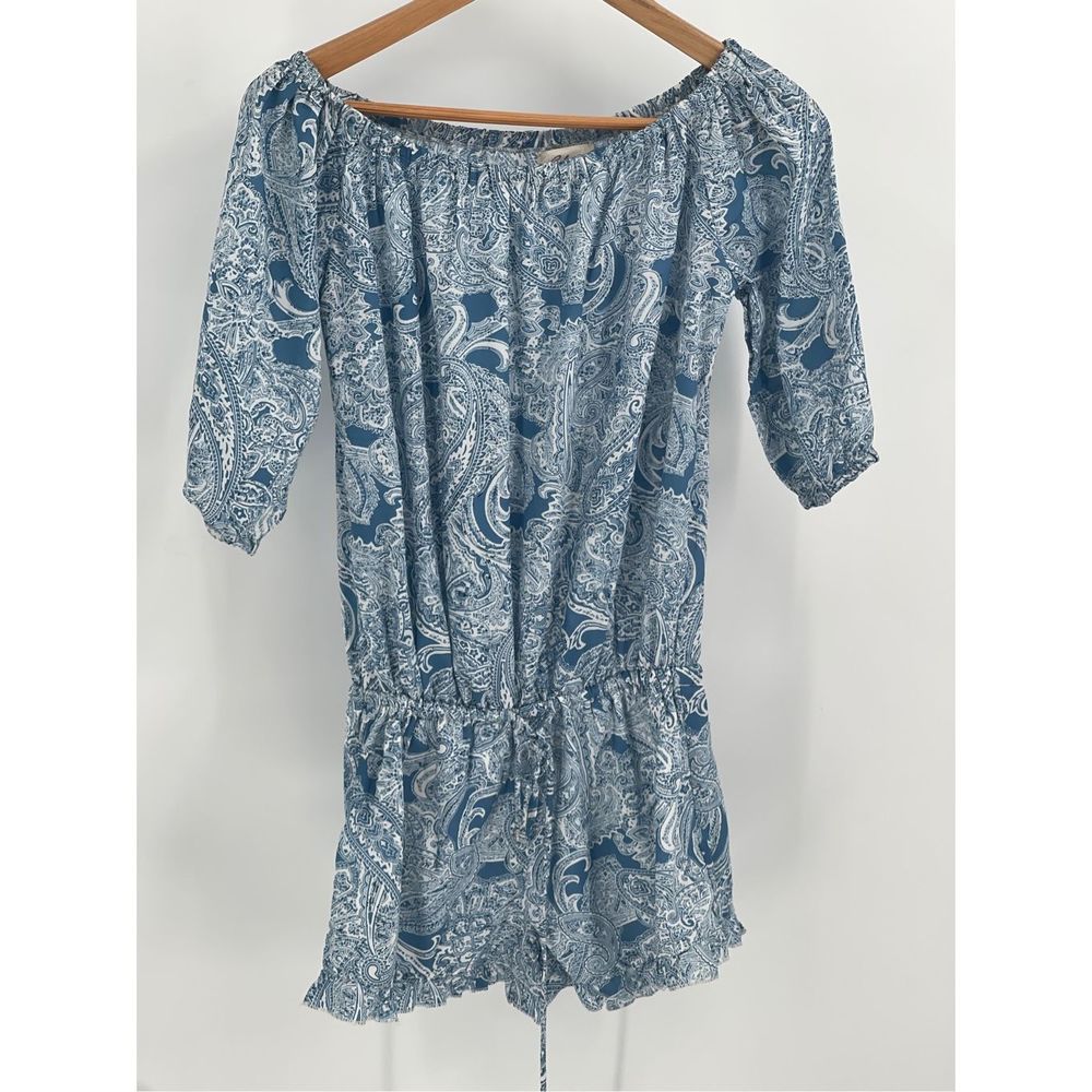 Elan Romper‎ Jumpsuit Ruffle Shorts Women's Size Medium Blue White Floral